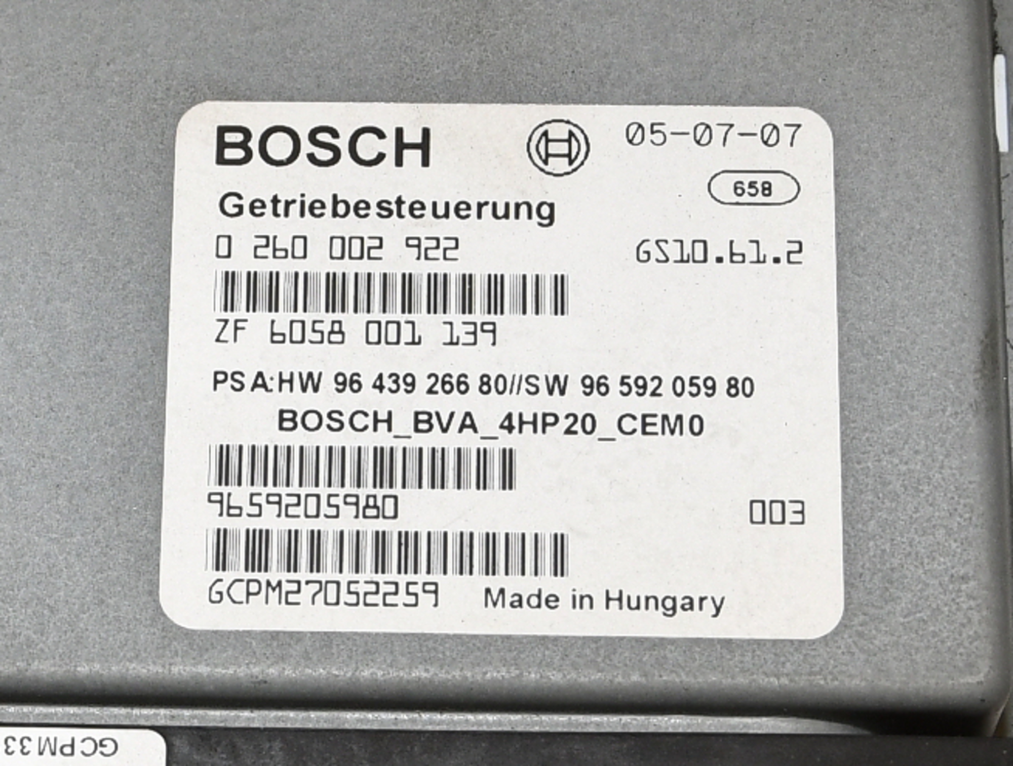 Getriebesteuergerät  0260002922 9659205980 407 SW 20HZ32 Original Bosch 